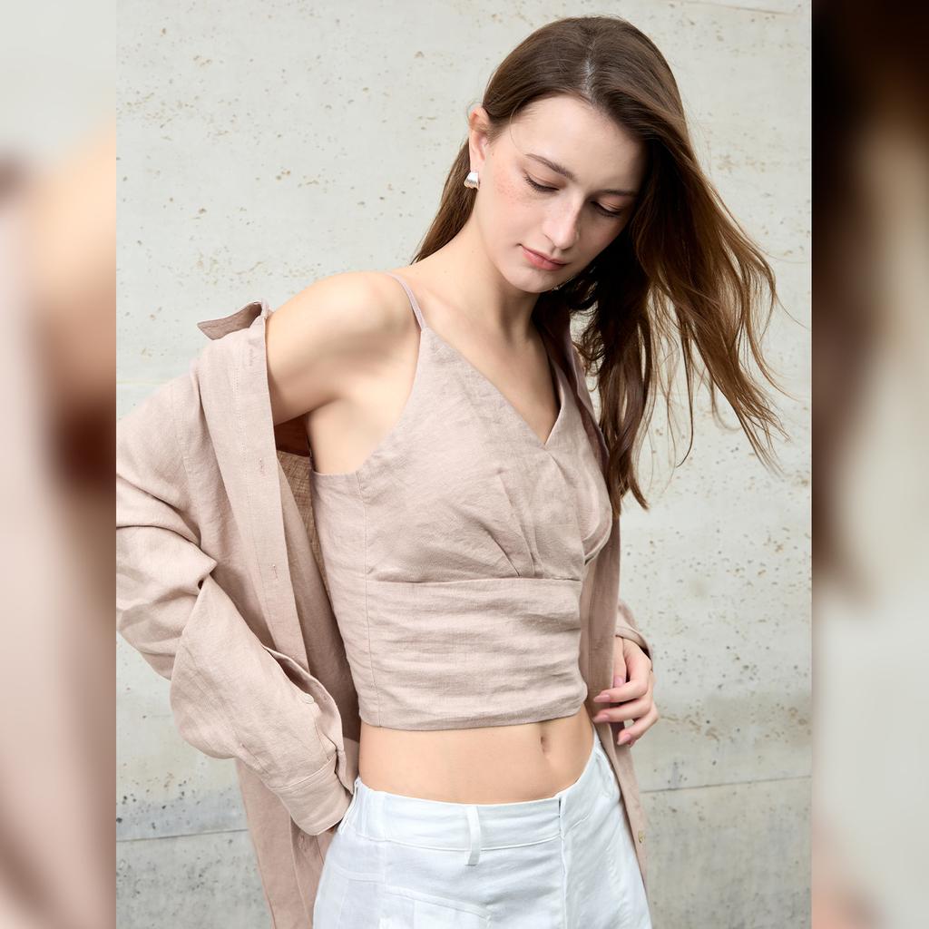 Heavy pure hemp suspender V-neck short inner and outer wear spring and summer American tube top, sexy hemp vest