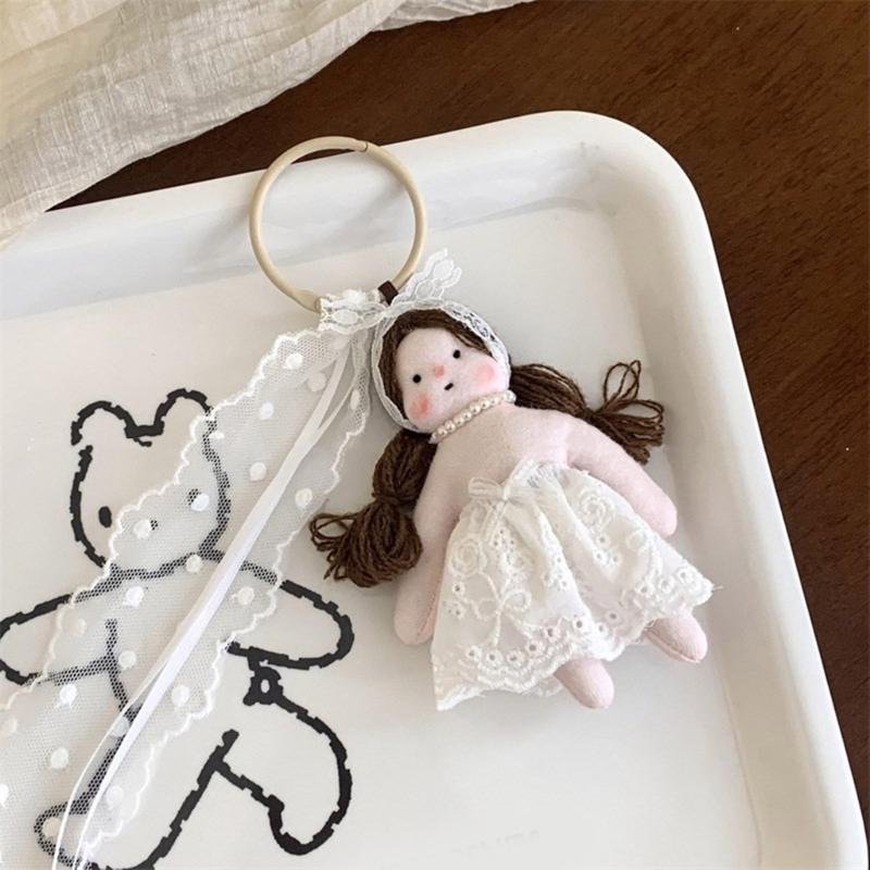 Cute Doll Keychain Handmade Lace Flower Dress Girl Pendant Bag Charm Stylish Wallet Jewelry Fashionable Phone Accessory