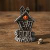 Halloween Haunted House Ornament, Resin Haunted House Miniature, Dark Haunted House Shape with Skull Elements Desktop Decoration for Halloween Micro