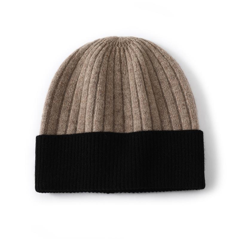 % Pure wool knitted wool hat contrasting color fashionable simple warm hat men's and women's dome autumn and winter cold hat