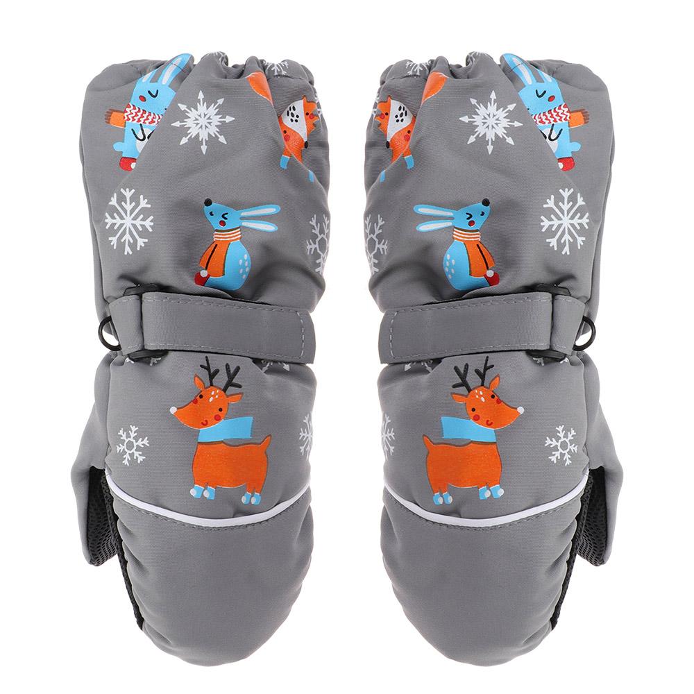 2-6 Years Winter Old Fashion Non-slip Print Cartoon Deer Rabbit Children Ski Gloves Windproof Thick Warm Long-sleeved Mittens