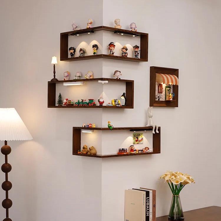 90° Solid Wood Corner Shelf - Decorative Bookshelf & Toy Display Organizer