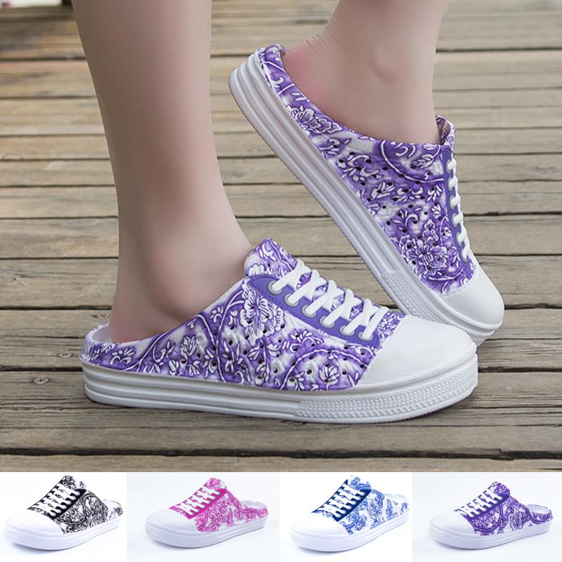 Women Printed Beach Slippers Outdoor Casual Flat Sandals Slip Comfy Garden Clogs