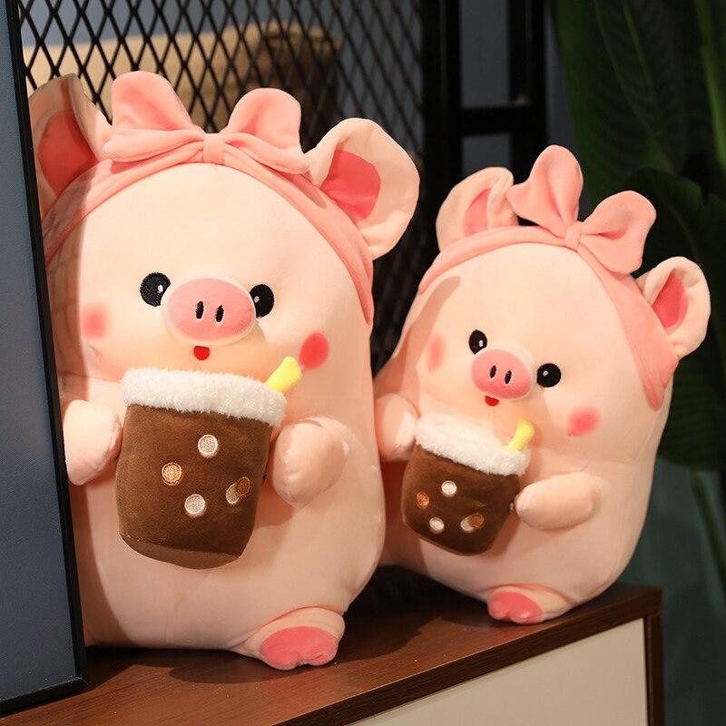 1pc 30 /40 /60cm Kawaii Cartoon Piggy Plush Toys Stuffed Soft Animal Pig Holding Bubble Cup Pillow Dolls Fantastic Gift For Baby