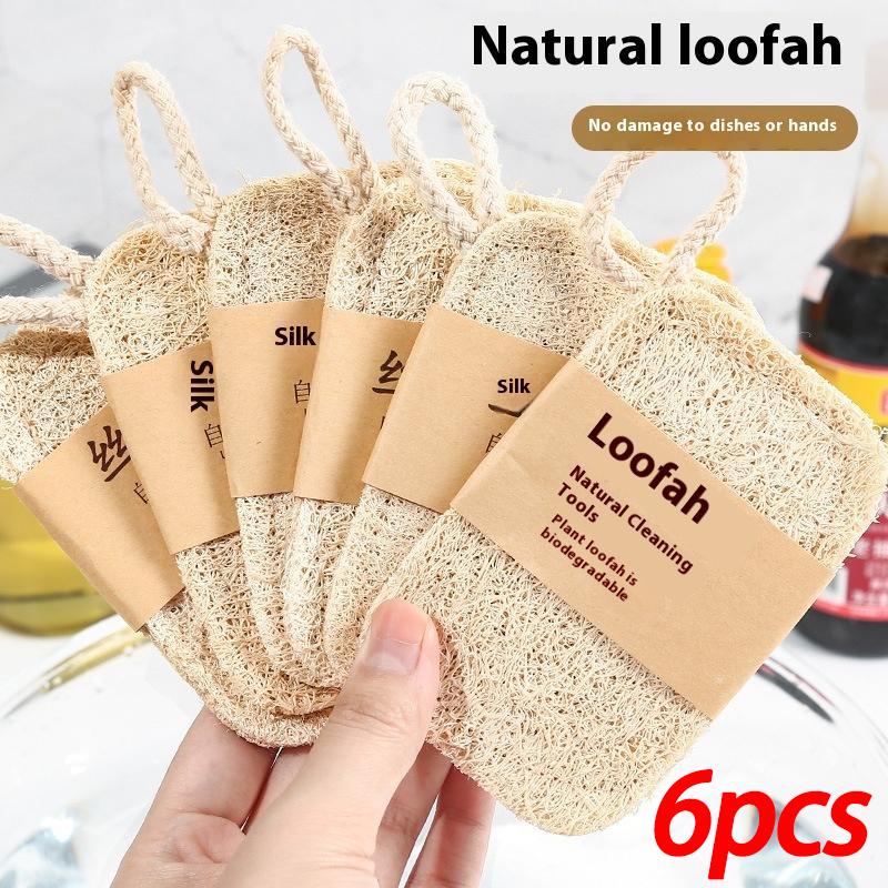 

12/6pcs Natural Luffa Dish Towel Washing Cloth Sponge Scrub Pad Dish Pot Oil Stain Removing Scrubber Kitchen Clean Brushes