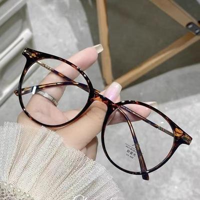 Green Myopia Glasses Women Can Be Equipped With Degree Astigmatism Plain Face Thin Leopard Print Brown Frame