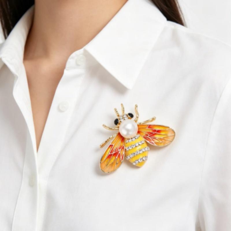 Fashion Enamel Honey Bee Brooch Shiny Rhinestone Faux Pearl Durable Alloy Pin for Coat Dress Scarf Gift for Girls
