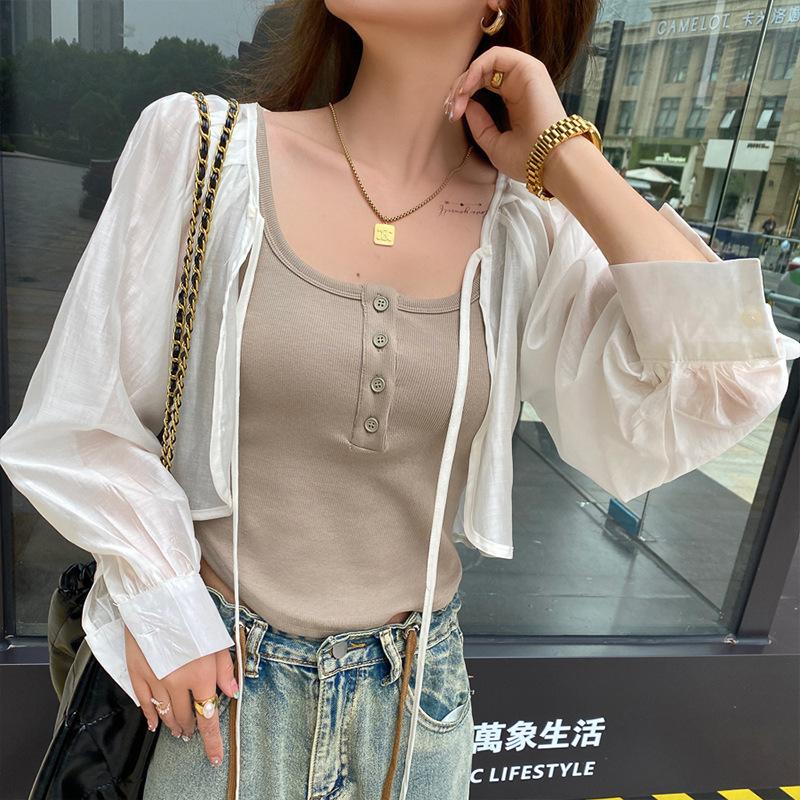 White Camisole for Women's Summer Outerwear, Bottoming Sleeveless T-shirt with Pure Cotton Breast-covering Racer-shaped Short Top