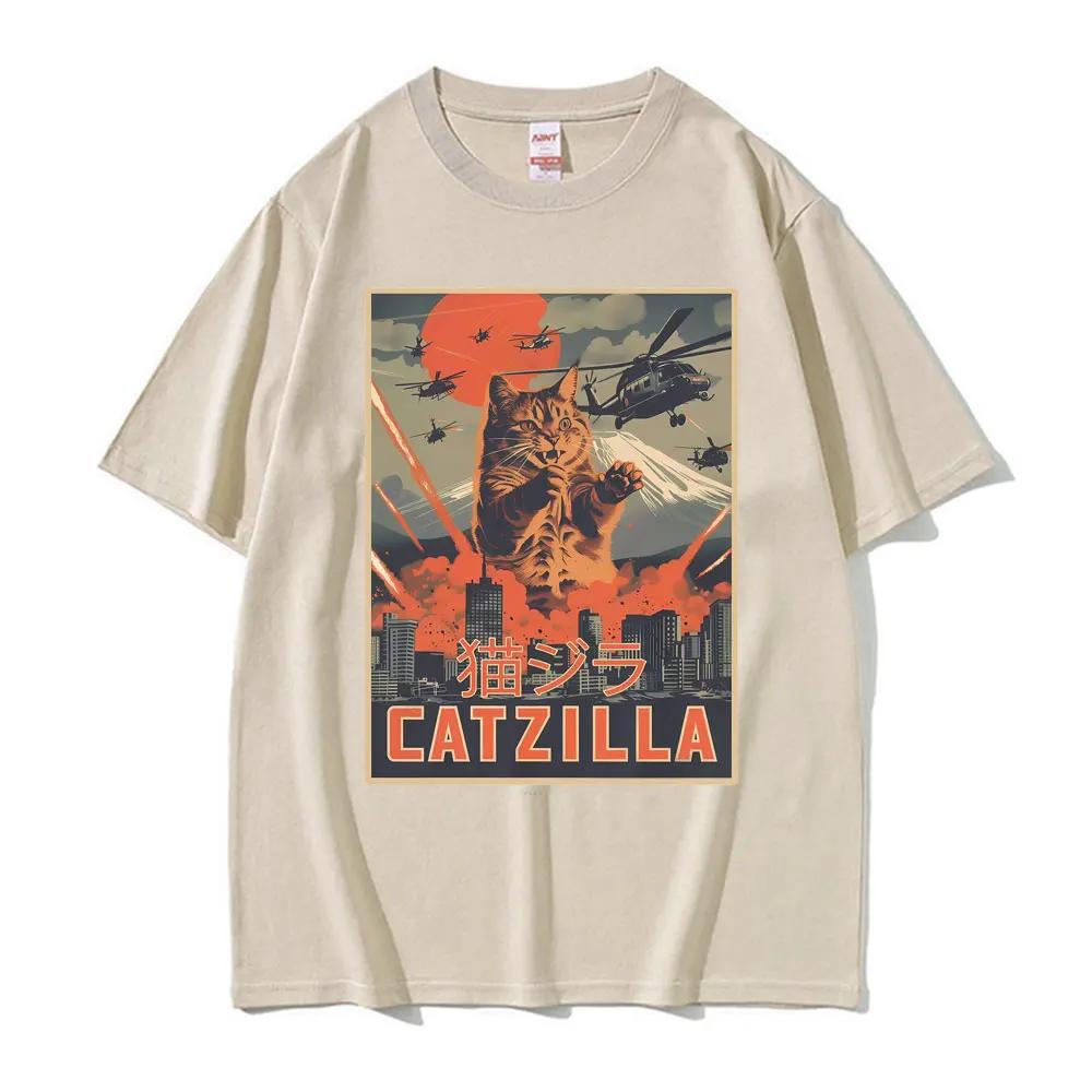 Retro Japanese Catzilla Movie Poster Graphic Mens Tshirt Fashion Classic Tshirt Streetwear Unisex Summer Short Sleeve T Shirts