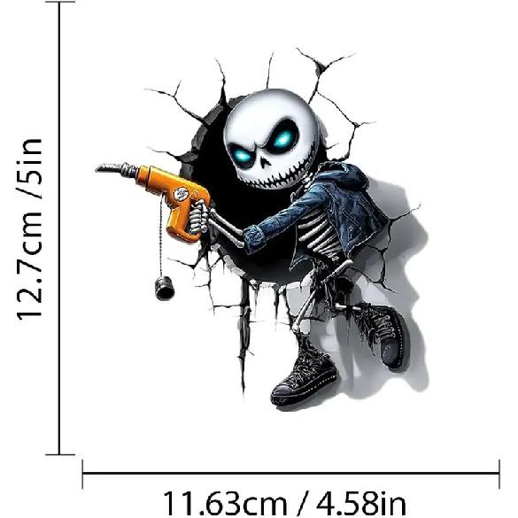 1PC Skull Car Fuel Tank Cap Sticker Funny Crack Skeleton Design Waterproof Vinyl Gas Cap Decal for Auto Decor