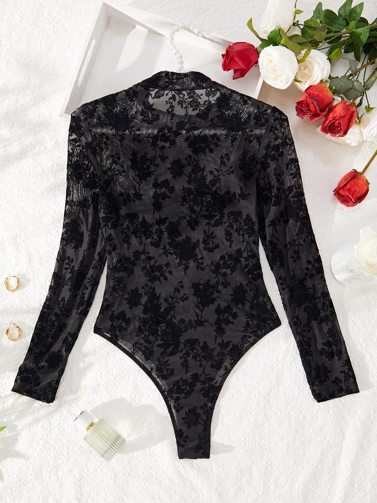Spicy Mesh Flocking Transparent Bodysuit
