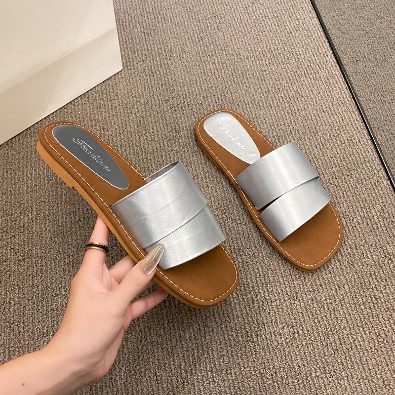 

Нишевый комплект пальцев с плоской подошвой для ношения крутых тапочек, женские праздничные крутые тапочки, простые сандалии с юбкой 40 серебряный