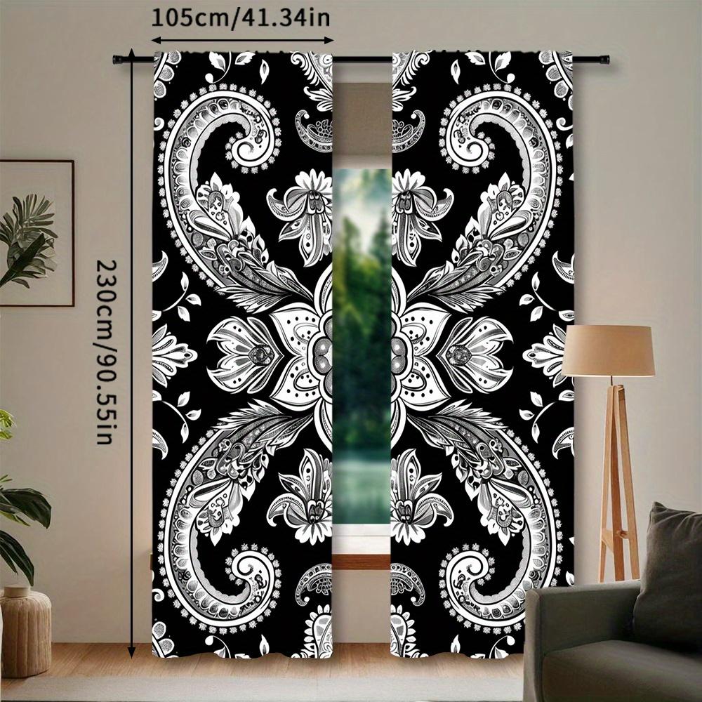 2pcs   Black Floral Curtains   Bohemian Mandala Flowers Decorative Window Drapes   Rod Pocket Window Treatment   For Bedroom Living