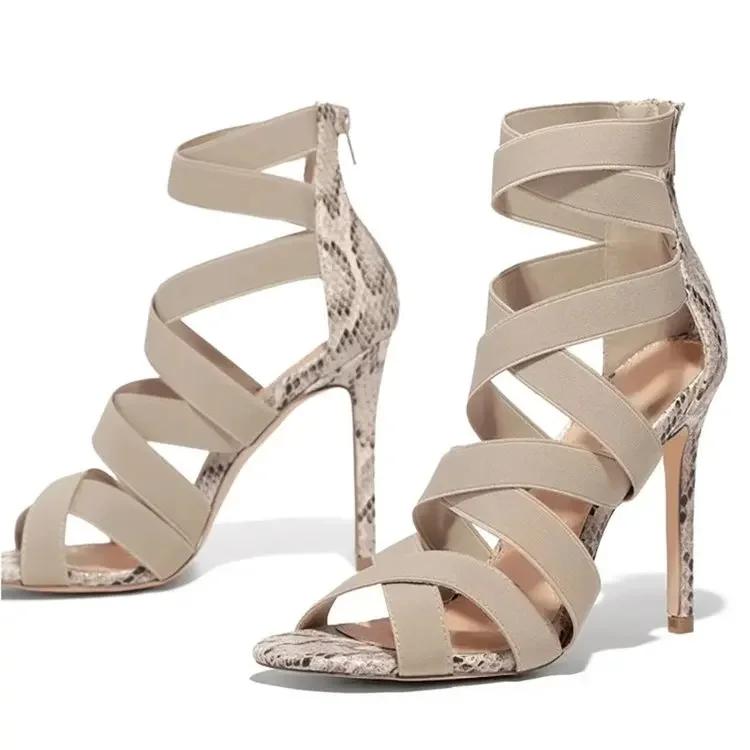 2025 New Summer Women's High Heels Stiletto Women's Sandals Fashion All-match Zipper Sexy Open Toe Buckle Sandals Women Party