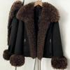 Winter new versatile commuter wind thickened warm jacket women's detachable natural real lamb fur collar down jacket