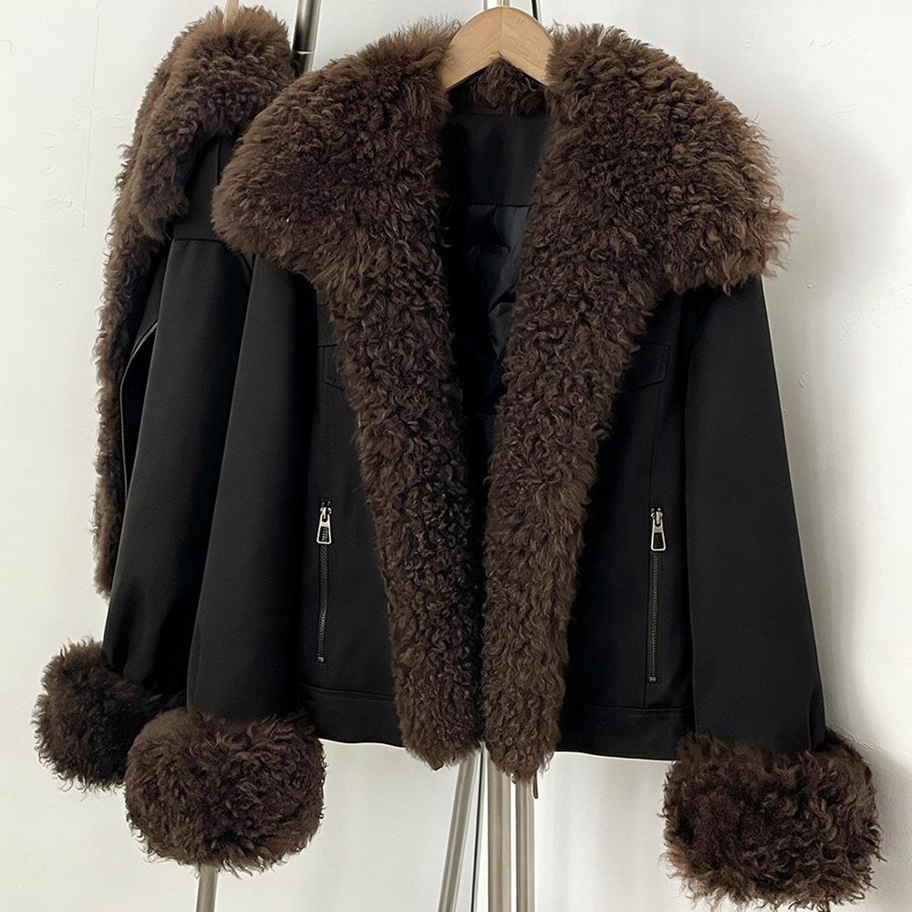 Winter new versatile commuter wind thickened warm jacket women's detachable natural real lamb fur collar down jacket