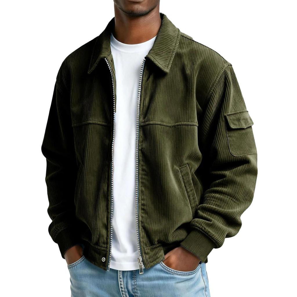 Men's Vintage Corduroy Long Sleeve Jacket with Pockets for Casual Wear
