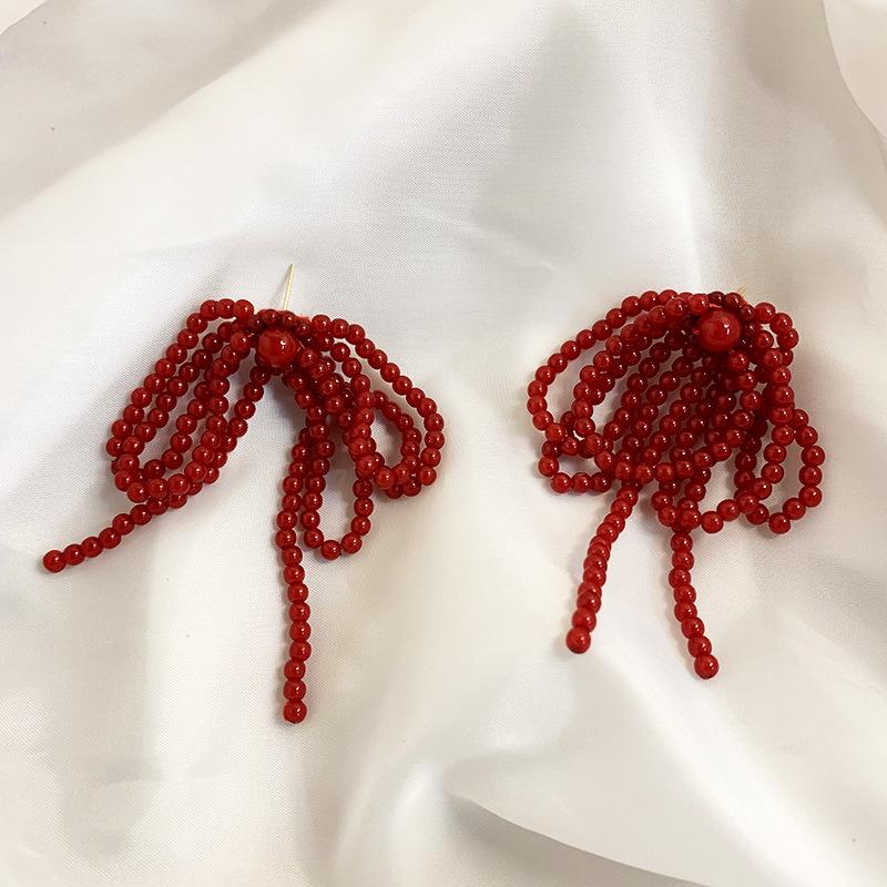 Korean Dongdaemun Style Long Pearl Bow Earrings - Influencer Super Fairy Exaggerated Dangle Design