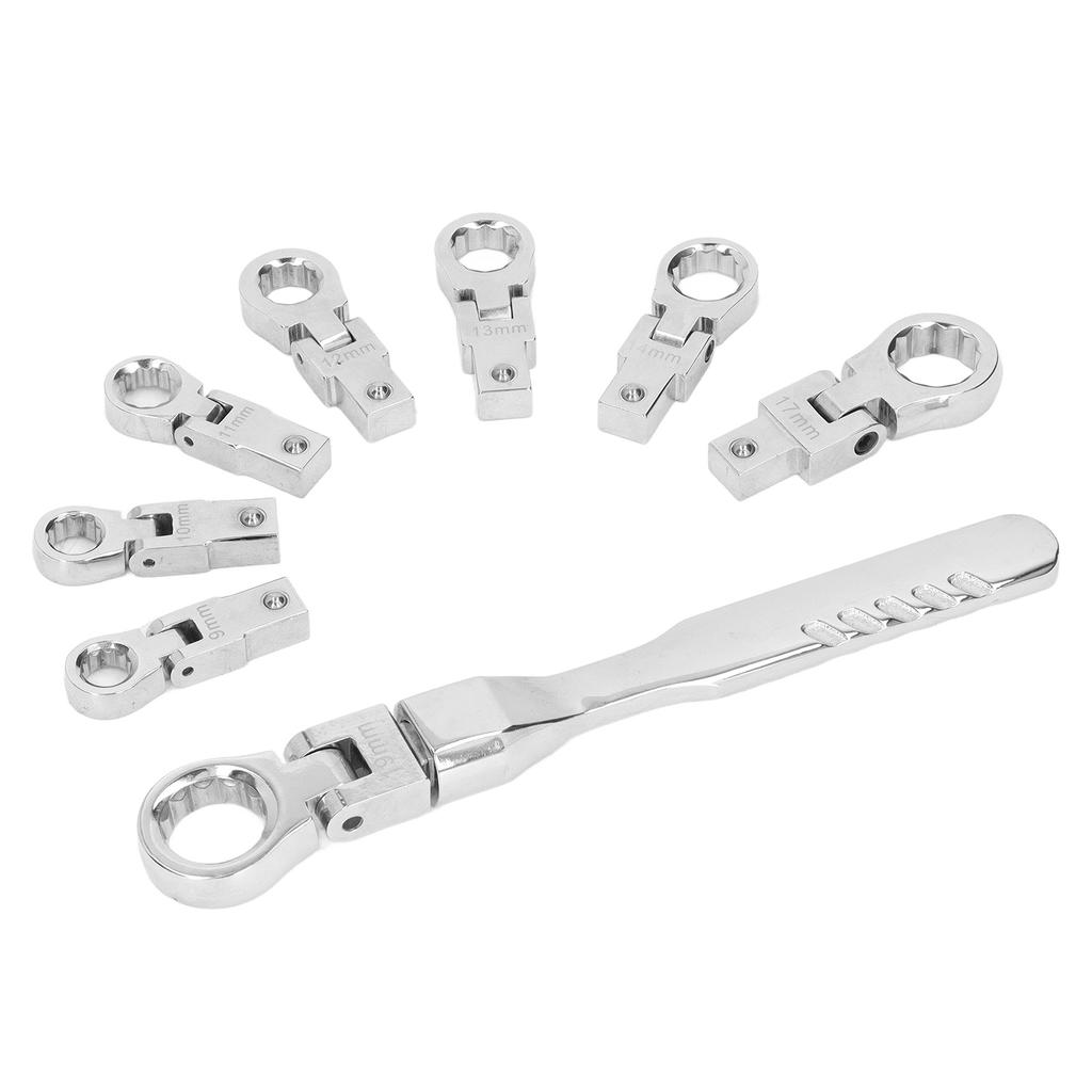 9Pcs Interchangeable Ratchet Wrench Chromium Vanadium Steel Box Wrench Set for Automotive