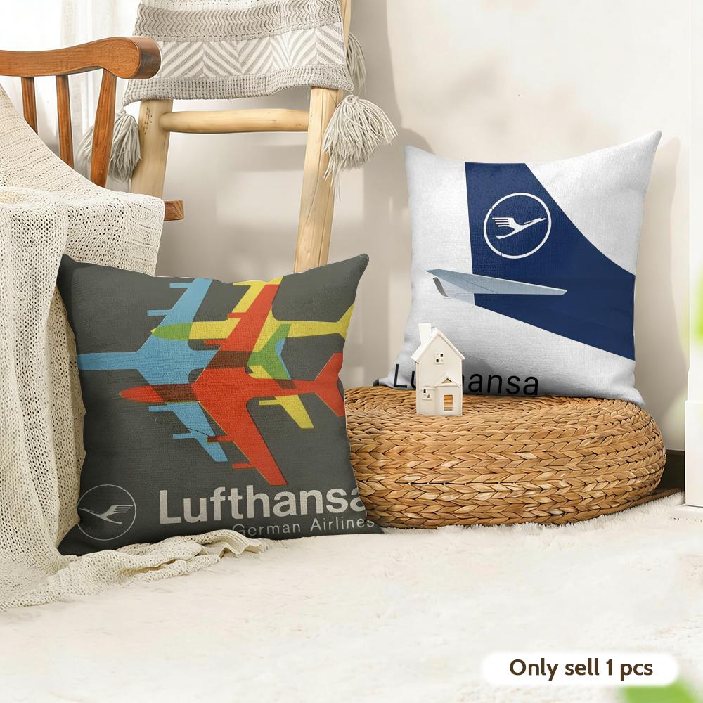 Classic L-Lufthansas Airlines Cushion Cover Natural Linen Pillow Cover Double-Sided Print Cushion Case For Sofa Home Decor Gift