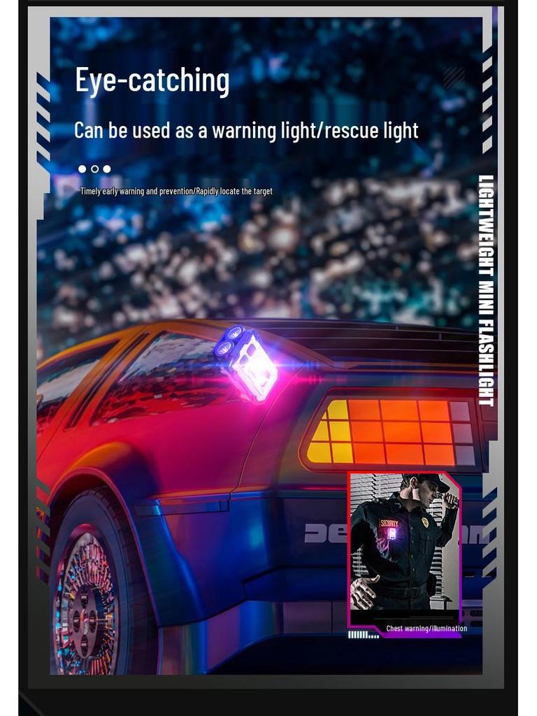 Multifunctional Dual LED Keychain Flashlight with Magnetic COB Side Light and High Brightness Warning Light