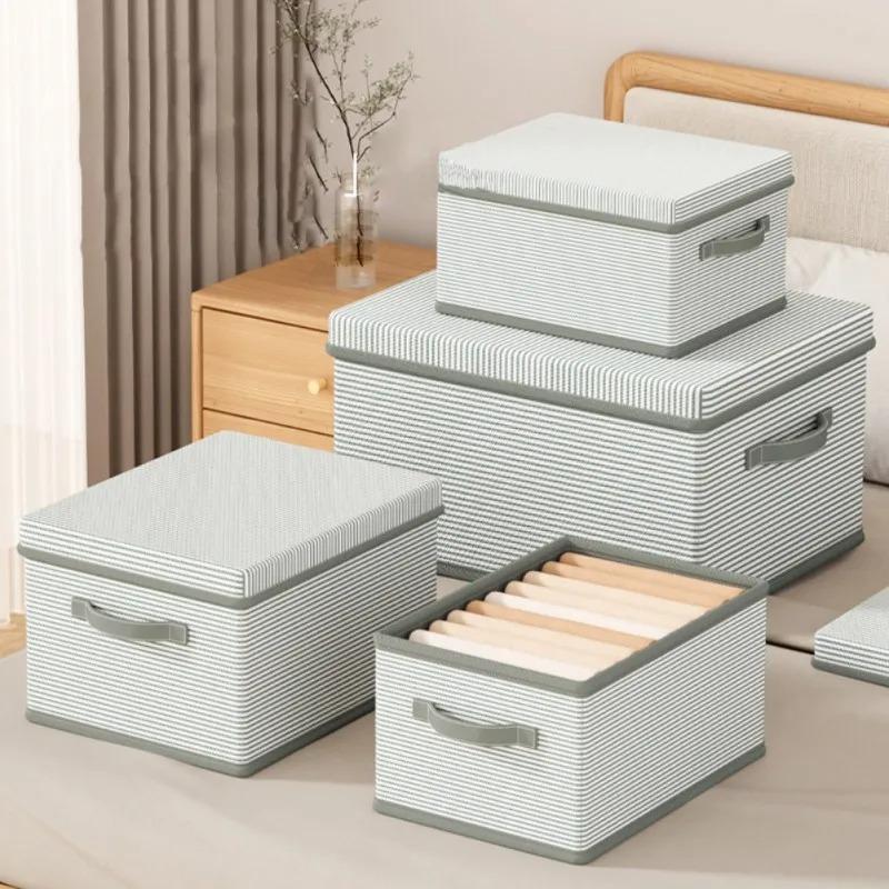 Non Woven Fabric Lid Zipper Striped Clothes Storage Box Multifunction Household Finishing Artifact Toy Storage Box Basket