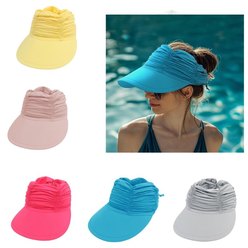 Long Brim Sun Hat for Women Breathable Open Top Sun Beach Cap UV Protective Hat with Adjustable Strap Foldable Visor Hat