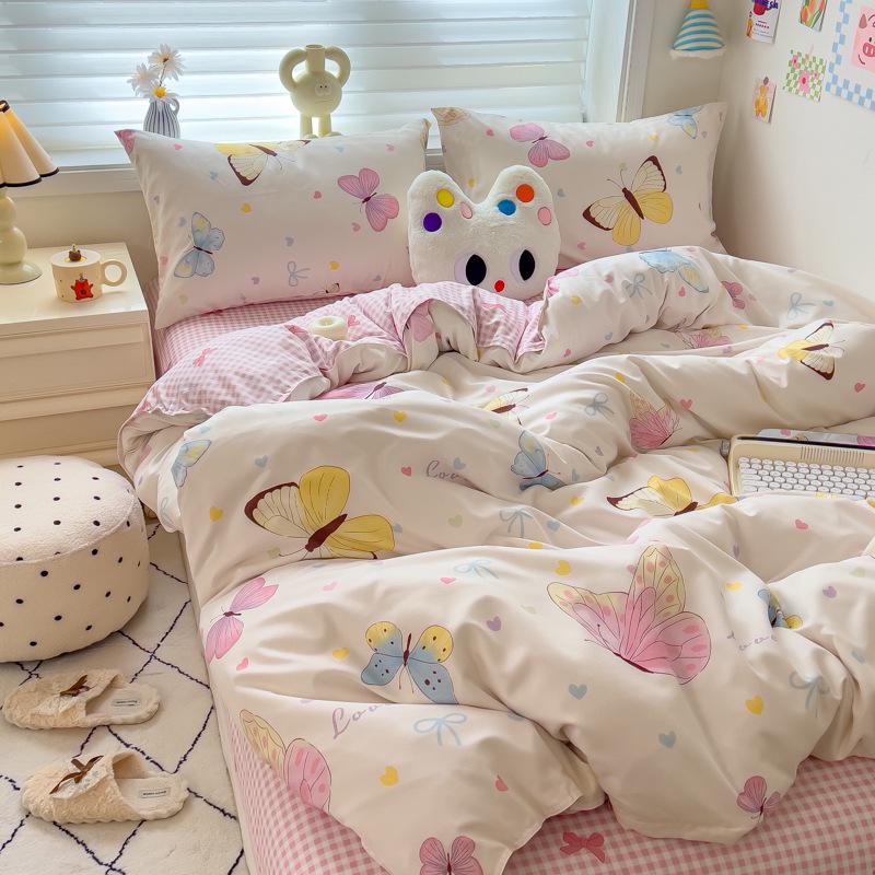 Class A Mother & Baby Fresh Style 4-Piece Brushed Skin-Friendly Washed Cotton Bedding Set