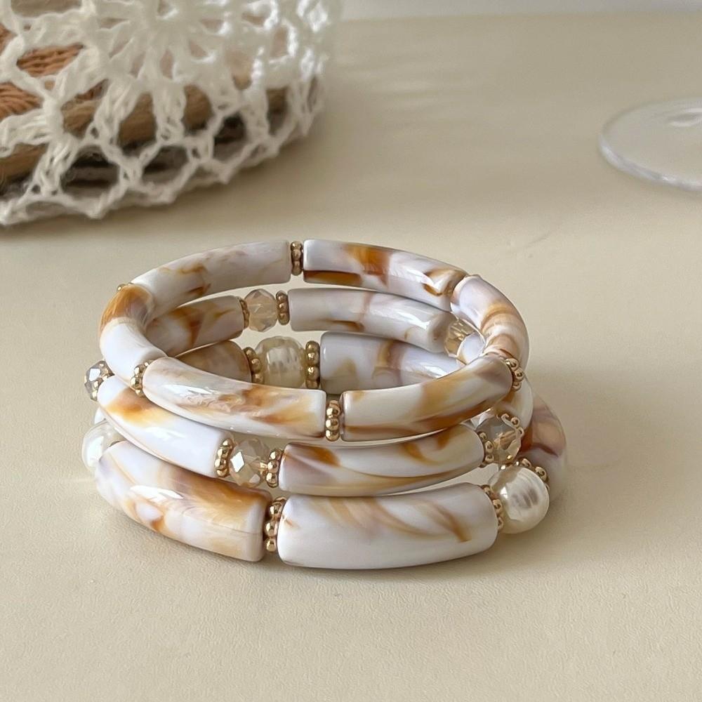 3Pcs/Set Multicolour Beads Resin Bracelet Punk Cuff Bracelet Set New Bamboo Pipe Bangles Gifts
