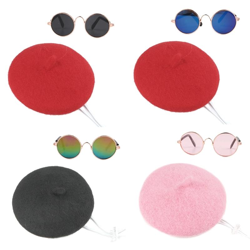 Zestaw Beret i Okulary dla Zwierząt na Halloween Cosplay Imprezę Modne Akcesoria Kostiumowe dla Kotów i Psów Wygodne