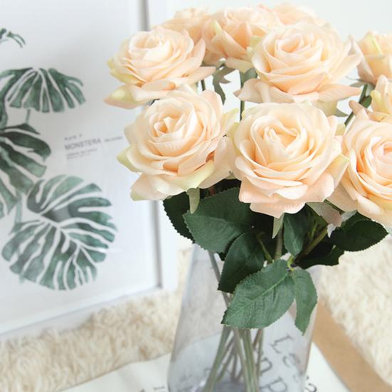 Fuktig Overflate Grønne Blader Faldsøm Imiterte Rose Bryllup Dekorative Planter Brude Kunstige