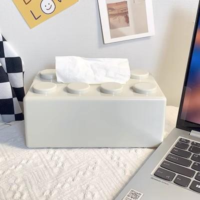 Tissue box household coffee table restaurant building block with spring tissue box creative desktop wall hanging upside down paper box (White,Wall-mounted countertop/dual use) белый