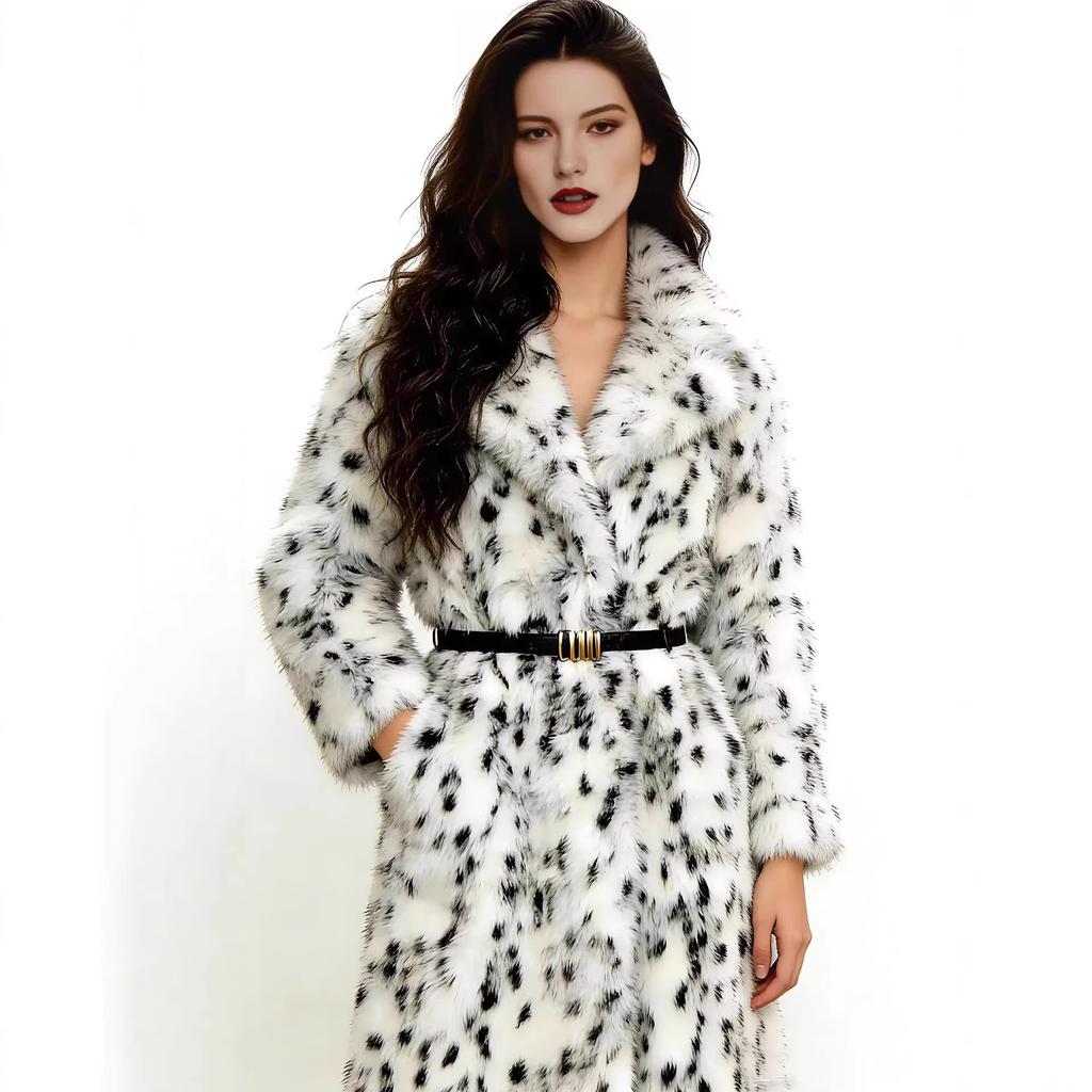 Leopard print bobcat jacket women's spring European and American babes loose suit collar imitation mink fur coat