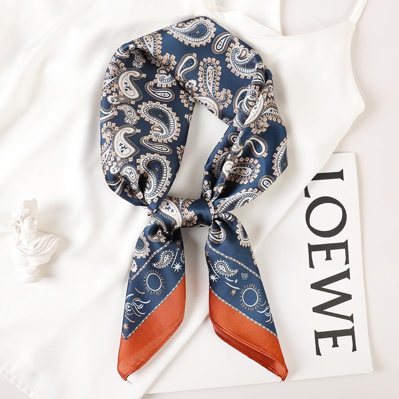 Luxury Brand  Silk Square Scarf Women Cat Neck Hair Tie Band Beach Hijab Kerchief Head Headbands Bandana Female Foulard 70cm