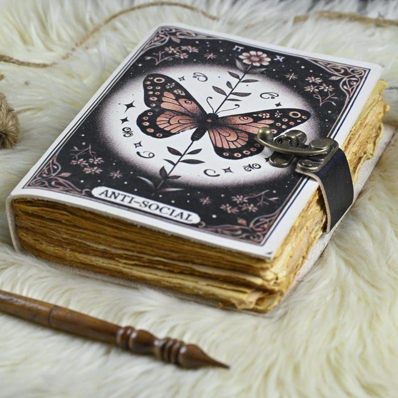 Blank Spell Book of Shadows Luna Moth Journal Witchcraft Supplies Moth Decor and Morpho Butterfly Print Luna Moth Journal gift for Him, Her