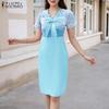 ZANZEA Women Print Patchwork V-Neck Summer Casual Short Sleeve Dress