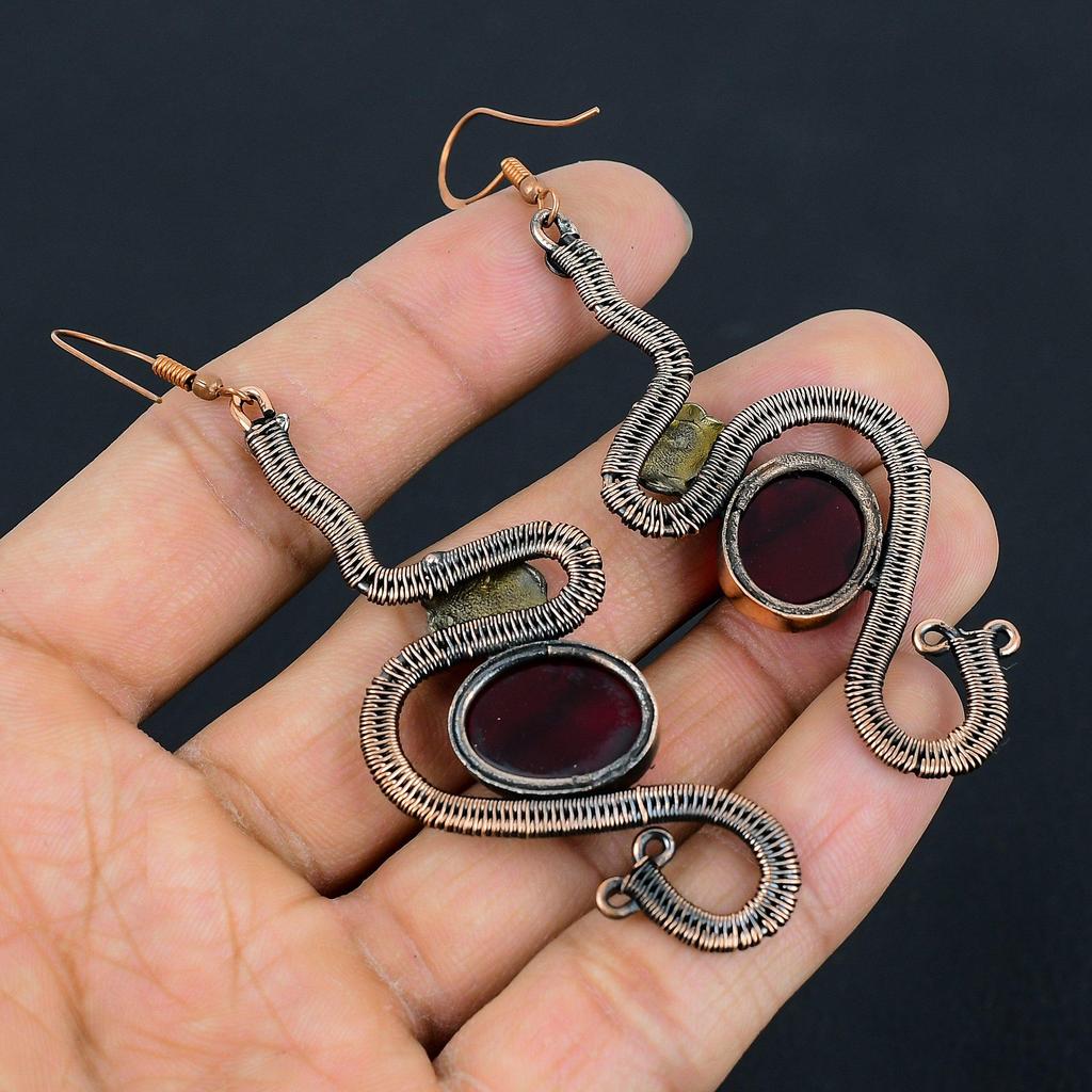 Faceted Garnet Earrings Gemstone Jewelry, 999 Copper Wire Wrapped Earrings, Handmade Beautiful Jewelry Earrings