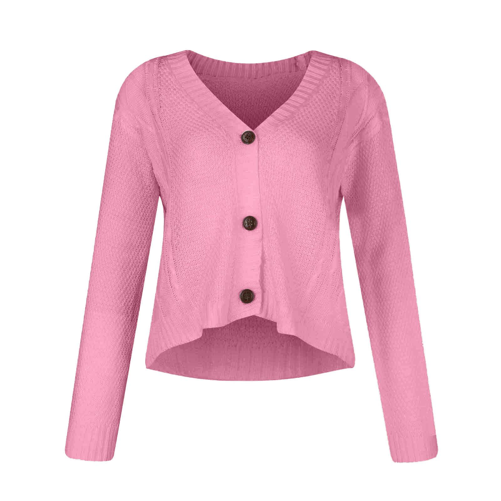 

Женский повседневный короткий кардиган с v-образным вырезом, вязаный кардиган спереди, свитер на пуговицах, топы XL розовый