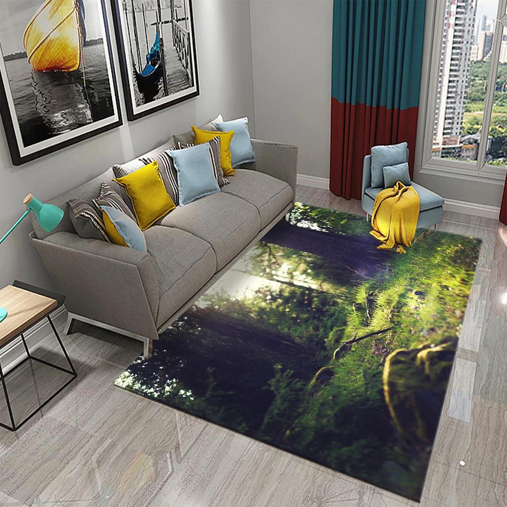 Tapete Florestal Tapete Paisagem Natural Grama Verde Retângulo Tapetes de Área para Adultos Tapetes de Yoga Decoração de Quarto Sala de Estar Tapete de Porta Macio