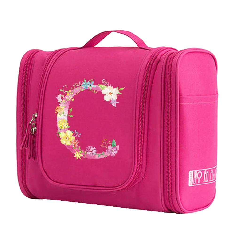 Travel Handbag Cosmetic Bags Make Up Case MakeUp Bag Wash Pouch Women Hook Up Organizer Pink Print Toiletry Accessory Storage