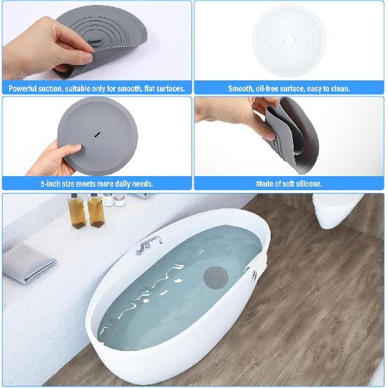Tub Stopper 4 Pack, 6 inches Large Silicone Drain Plug Bathtub Drain Stopper Flat Suction Cover, Universal Flat Suction Shower Kitchen Cover,