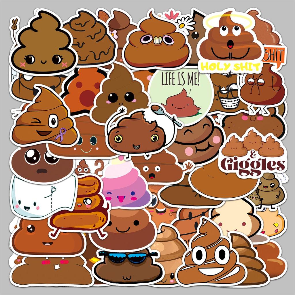 50 Waterproof Cartoon Poop Prank Stickers for Luggage, Scooter, Computer, or Tablet Decoration
