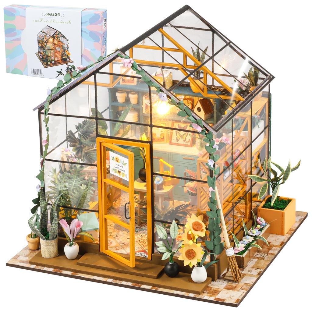 DIY Miniature House Building Kit LED Lighting Dollhouse Models Home Oranments Halloween/Christmas/Birthday Gifts for Friends