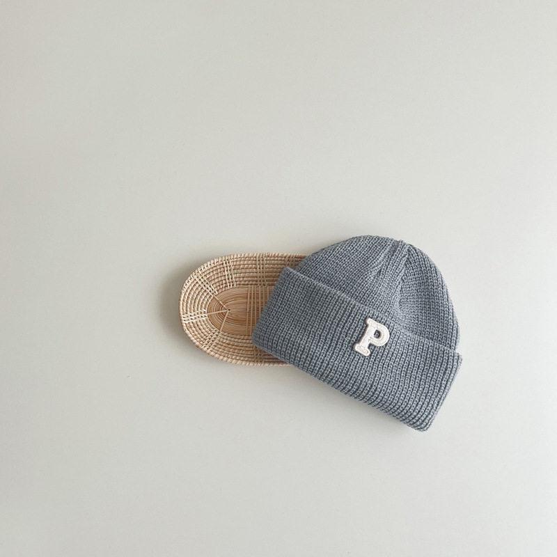 Korean Simple Letter P Logo Baby Knitted Wool Pullover Hat - Autumn & Winter Warm Melon Skin Baby Hat