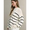 Women'S Striped Knit Cardigan V-Neck Cotton Thickened Warm Loose Fit Autumn Winter Sweater