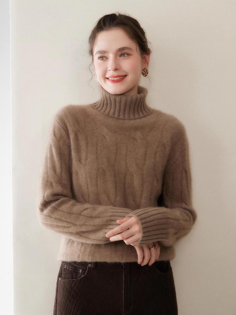 Three-Strand Thickened Women's Cashmere High Neck Cable Knit Sweater