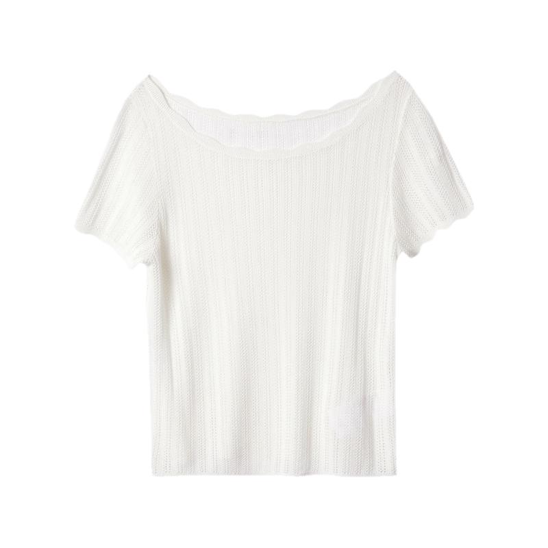 LANCY Women s Thin Lyocell Short-Sleeve Knit Top L