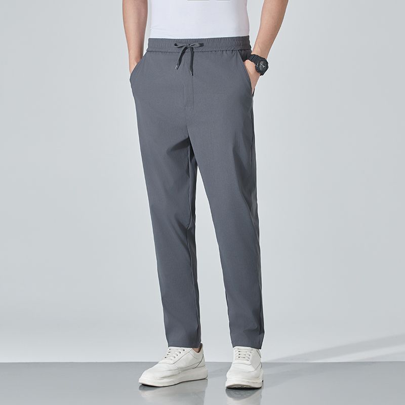 Men's Ice Silk Breathable Straight Leg Pants for Summer High Elasticity Sporty Loose and Casual Men's Pants