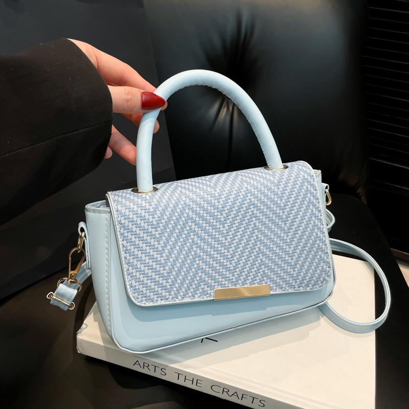 2025 new trendy casual popular texture splicing fashionable simple solid color foreign style shoulder crossbody small square women's bag