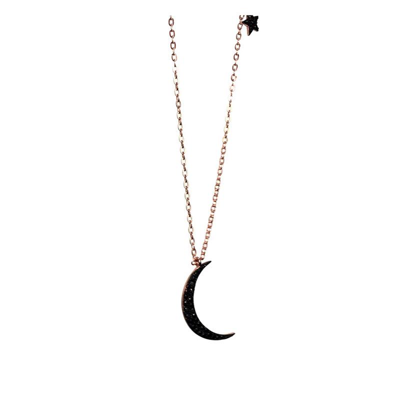 Black Star Moon Necklace Women Korean Style Moon Simple Temperament Chic Clavicle Chain Student Personality